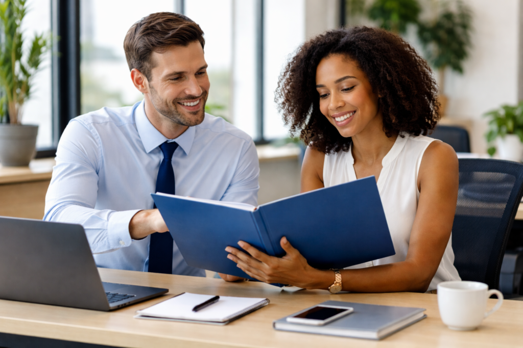 collaborative meeting at office table